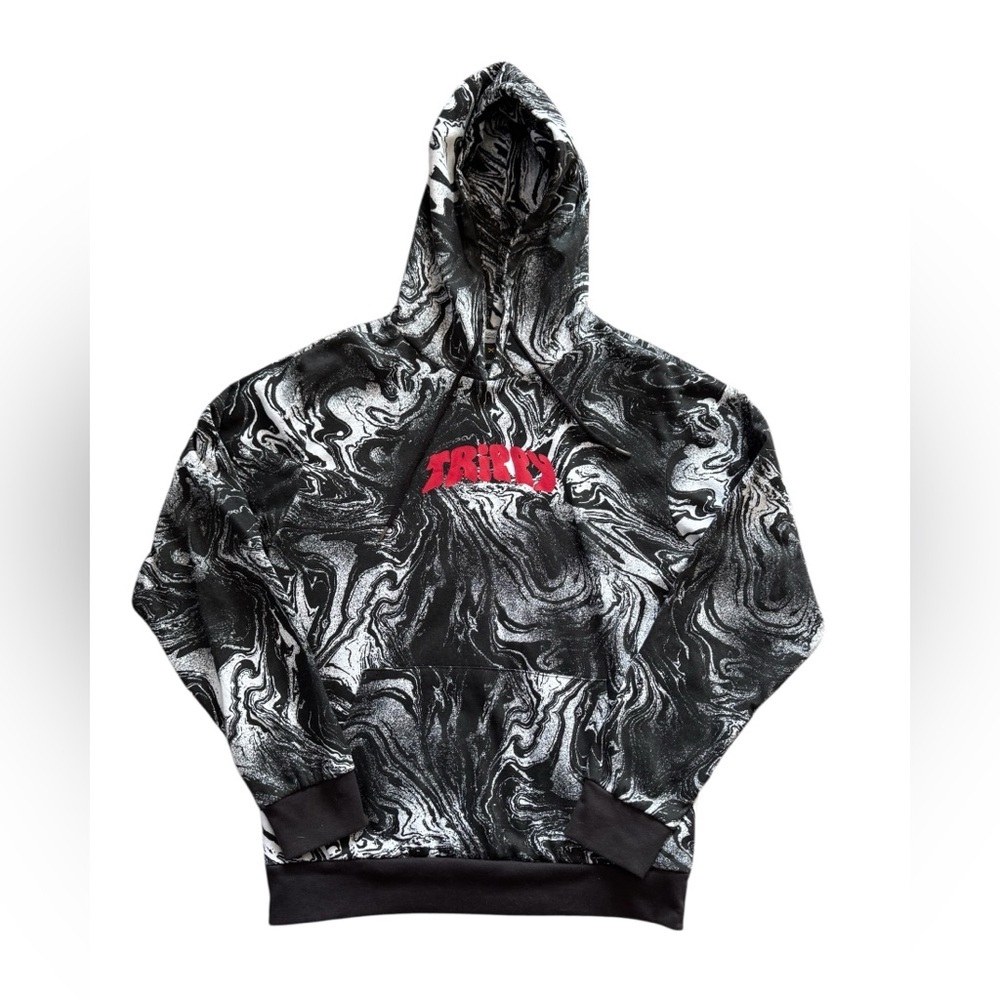 Navy Yard Trippy Graphic Hoodie Men Small Black White Streetwear EUC